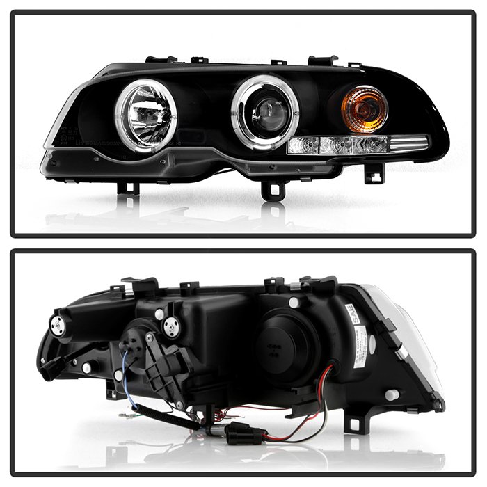 BMW E46 3-Series 00-03 2DR / M3 01-06 2DR 1PC Projector Headlights – LED Halo – LED ( Replaceable LEDs ) – Black – High H1