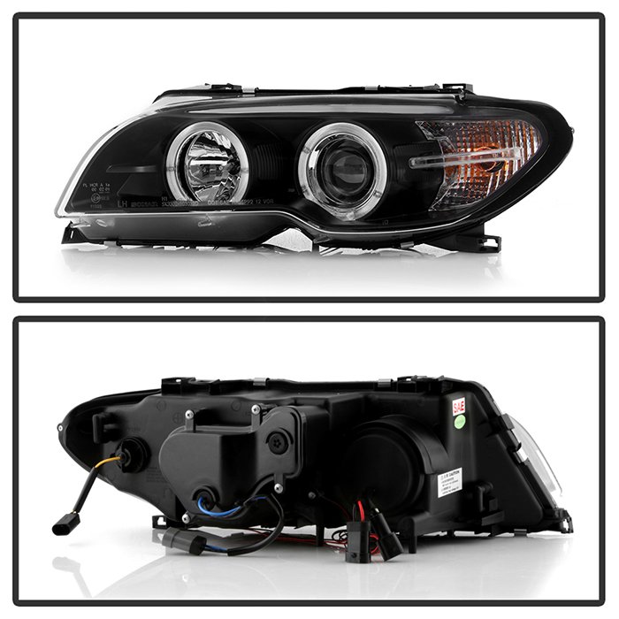 BMW E46 3-Series 04-06 2 DR Projector Headlight – Halogen Model Only ( Not Compatible With Xenon/HID Model ) – LED Halo – Black – High H1