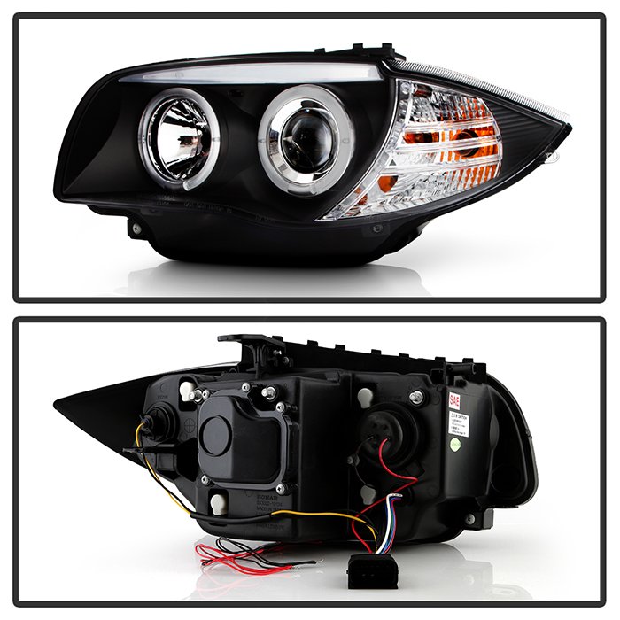 BMW E87 1-Series 08-11 Projector Headlights – LED Halo – Black – High H1