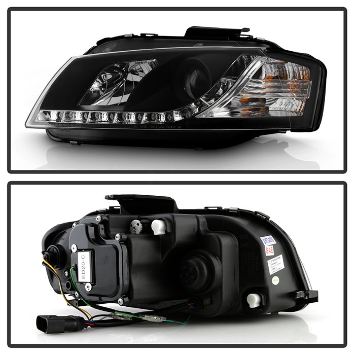 Audi A3 06-08 Projector Headlights – Halogen Model Only ( Not Compatible With Xenon/HID Model ) – DRL – Black – High H1