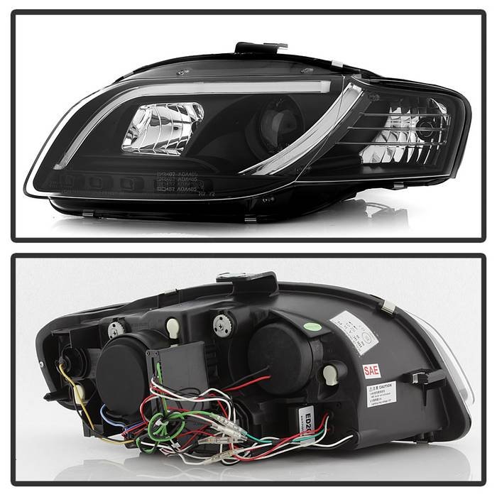 Audi A4 06-08 Projector Headlights – Halogen Model Only ( Not Compatible with Xenon/HID Model )( Will Not Fit Convertible ) – Light Tube – DRL – Black – High H1