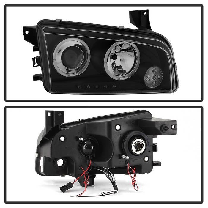 Dodge Charger 06-10 Projector Headlights – Halogen Model Only ( Not Compatiable With Xenon/HID Model ) – LED Halo – LED- Black Smoke – High H1