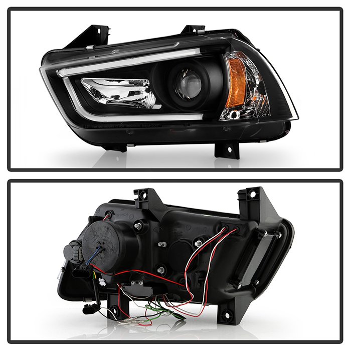 Dodge Charger 11-14 Projector Headlights – Halogen Model Only ( Not Compatible With Xenon/HID Model ) – Light Tube DRL – Black – High H1