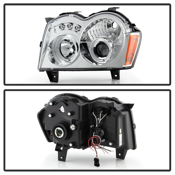 Jeep Grand Cherokee 05-07 Projector Headlights – LED Halo – LED ( Replaceable LEDs ) – Chrome – High H1 (Included)