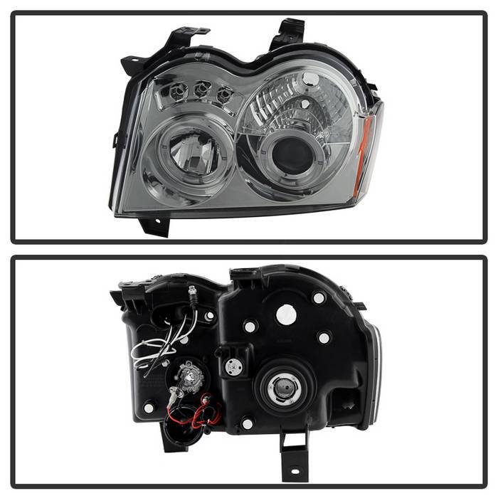 Jeep Grand Cherokee 05-07 Projector Headlights – LED Halo – LED ( Replaceable LEDs ) – Smoke – High H1 (Included)