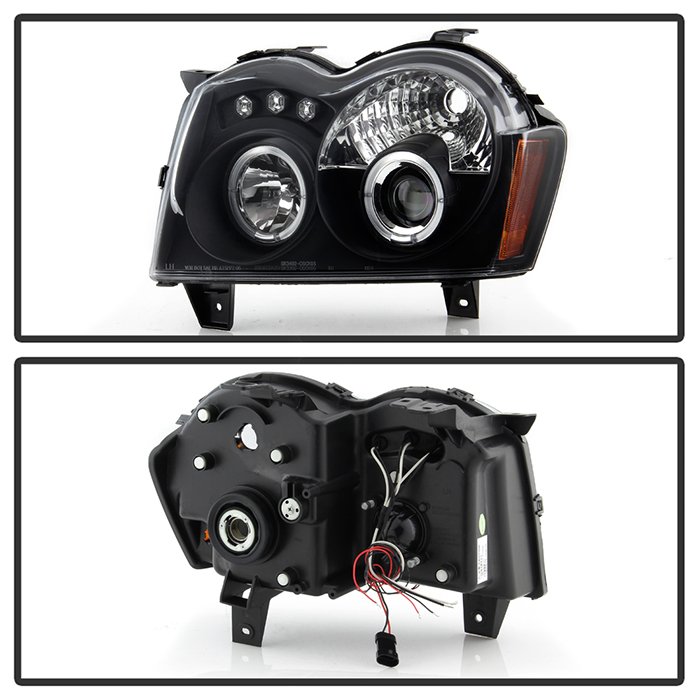 Jeep Grand Cherokee 05-07 Projector Headlights – LED Halo – LED ( Replaceable LEDs ) – Black – High H1 (Included)