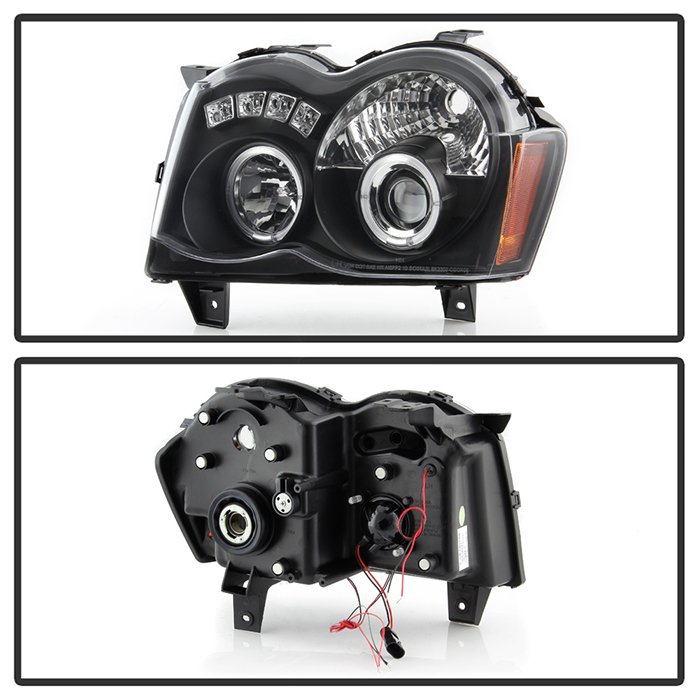 Jeep Grand Cherokee 08-10 Projector Headlights – LED Halo – LED ( Replaceable LEDs ) – Black – High H1 (Included)
