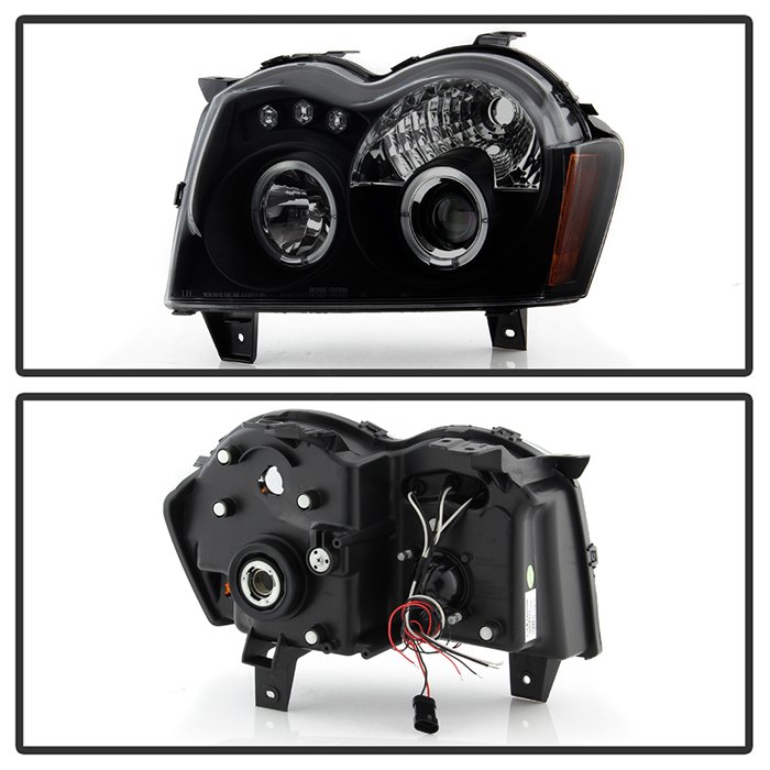 Jeep Grand Cherokee 05-07 Projector Headlights – LED Halo – LED ( Replaceable LEDs ) – Black Smoke – High H1 (Included)