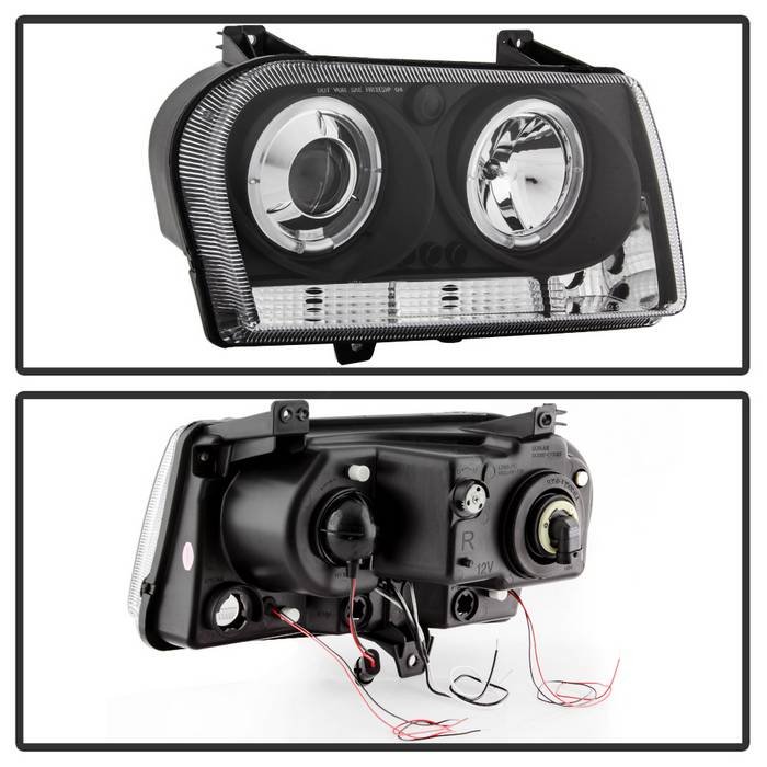 Chrysler 300 05-08 Projector Headlights – LED Halo – LED ( Replaceable LEDs ) – Black – High H1