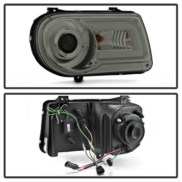 Chrysler 300C 05-10 Projector Headlights – LED DRL – Smoke – High/Low H7