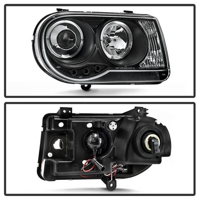 Chrysler 300C 05-10 Projector Headlights – LED Halo – LED ( Replaceable LEDs ) – Black – High H1