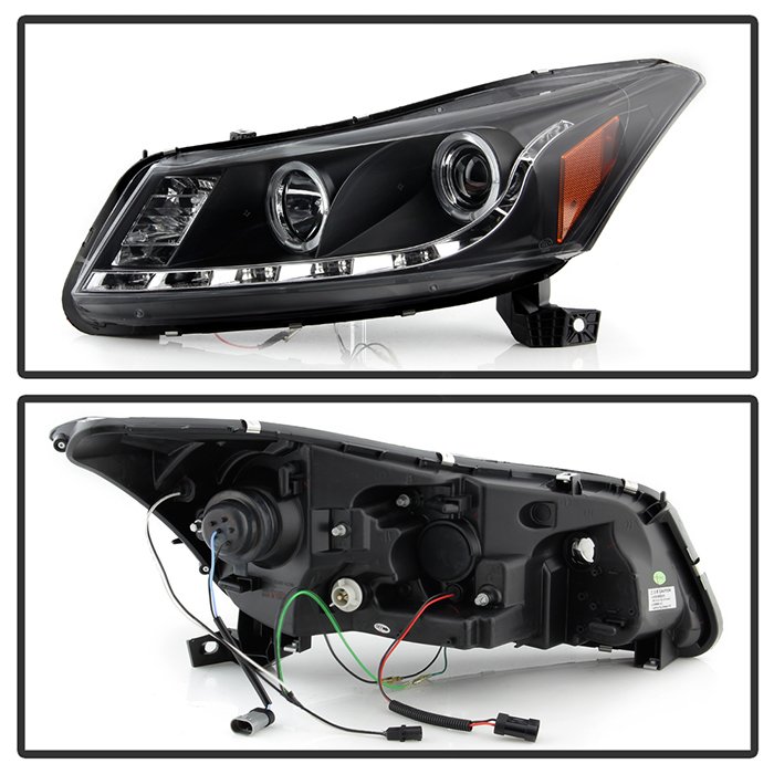 Honda Accord 08-12 4Dr Projector Headlights- LED Halo – DRL – Black