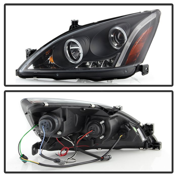 Honda Accord 03-07 Projector Headlights – LED Halo – Amber Reflector – LED ( Replaceable LEDs )