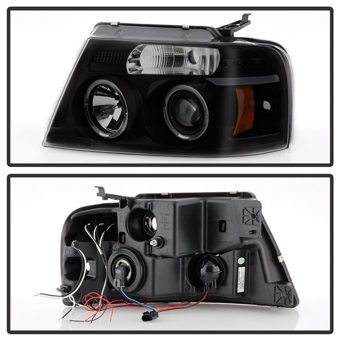 Ford F150 04-08 Projector Headlights – Version 2 – LED Halo – LED ( Replaceable LEDs ) – Black Smoke – High H1