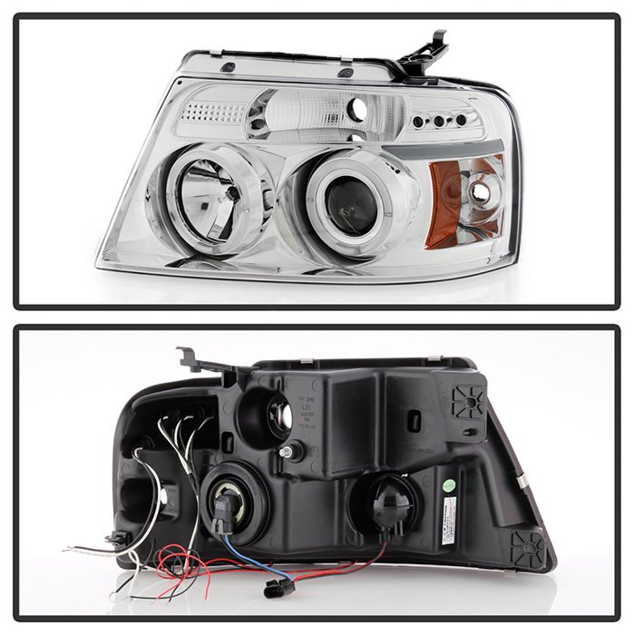 Ford F150 04-08 Projector Headlights – Version 2 – LED Halo – LED ( Replaceable LEDs ) – Chrome – High H1