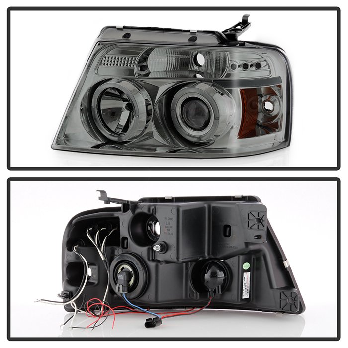 Ford F150 04-08 Projector Headlights – Version 2 – LED Halo – LED ( Replaceable LEDs ) – Smoke – High H1