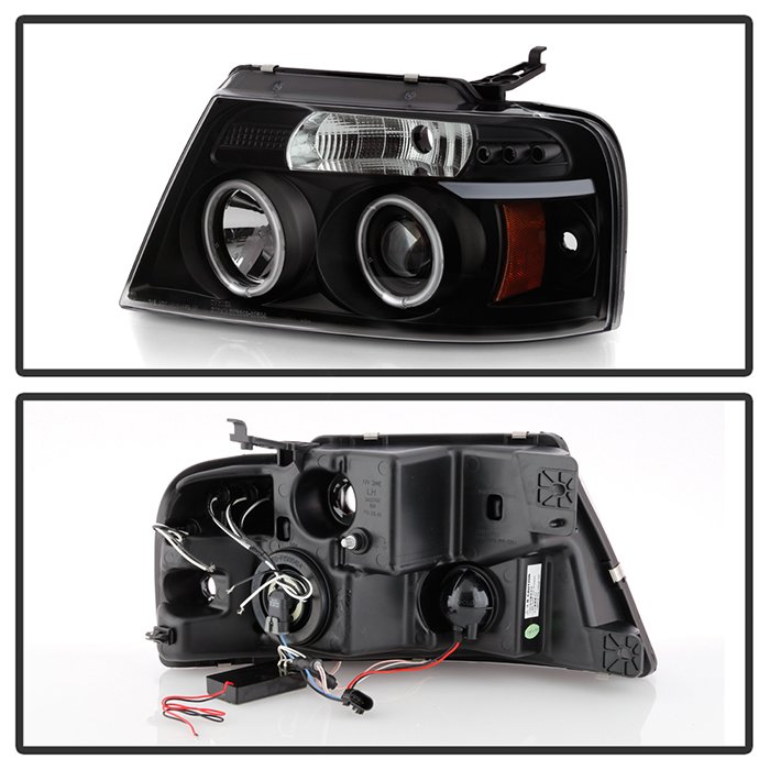 Ford F150 04-08 Projector Headlights – Version 2 – CCFL Halo – LED ( Replaceable LEDs ) – Black – High H1