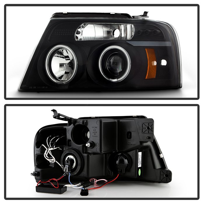 Ford F150 04-08 Projector Headlights – Version 2 – CCFL Halo – LED ( Replaceable LEDs ) – Black Smoke – High H1