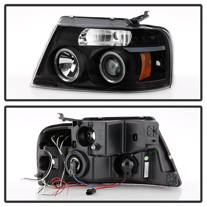 Ford F150 04-08 Projector Headlights – Version 2 – LED Halo – LED ( Replaceable LEDs ) – Black – High H1