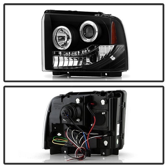 Ford F250/350/450 Super Duty 05-07 Projector Headlights – LED Halo- LED ( Replaceable LEDs ) – Black – High H1