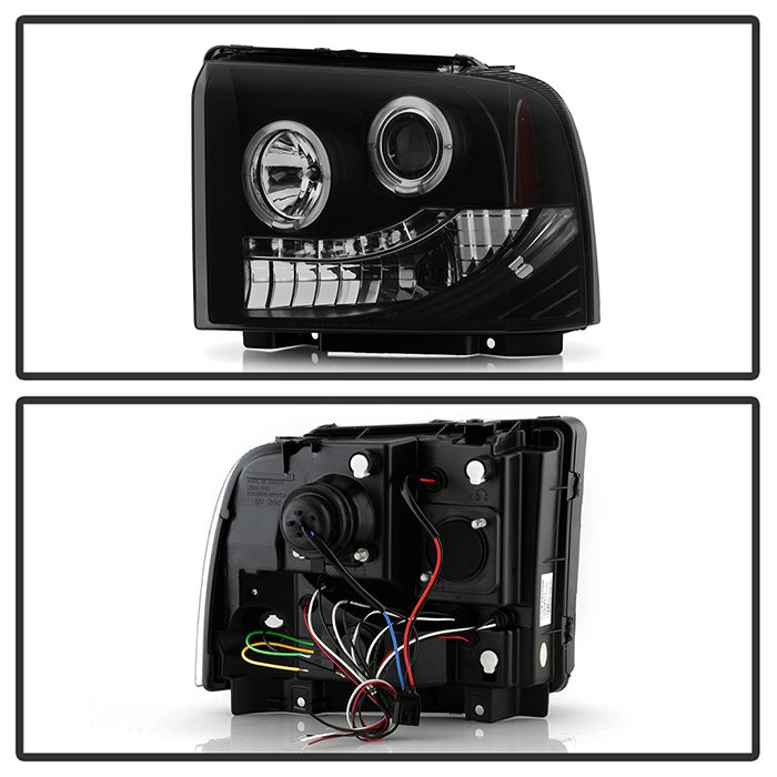 Ford F250/350/450 Super Duty 05-07 Projector Headlights – LED Halo – LED ( Replaceable LEDs ) – Black Smoke – High H1