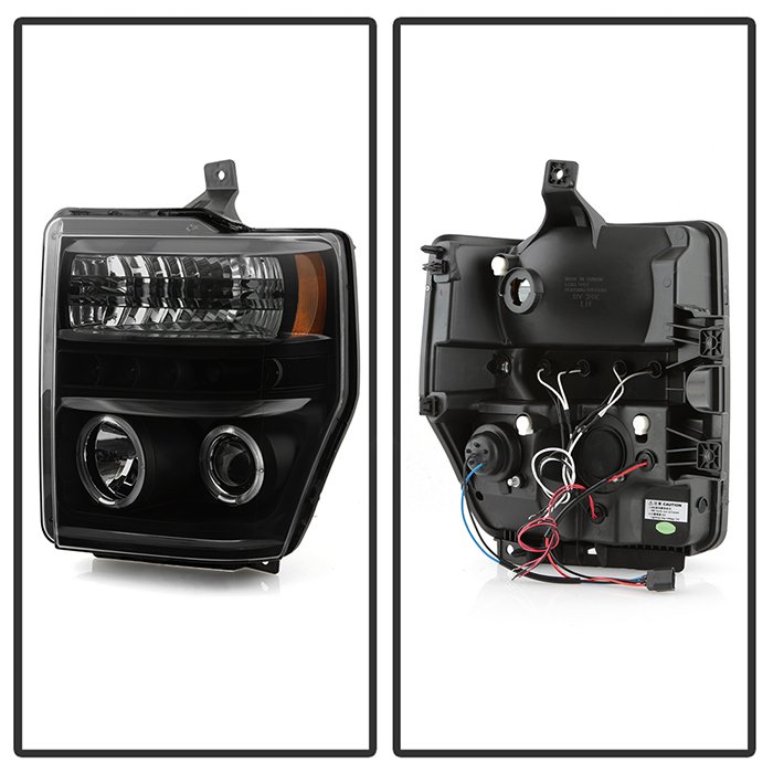 Ford F250/350/450 Super Duty 08-10 Projector Headlights – LED Halo – LED ( Replaceable LEDs ) – Black Smoke – High H1