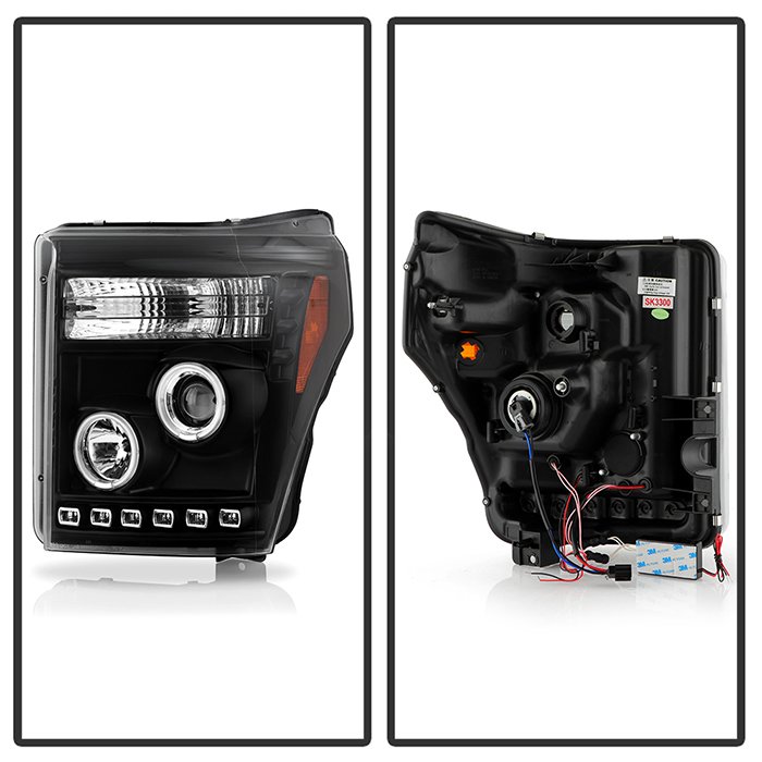 Ford F-250/F-350/F450 Super Duty 11-16 Projector Headlights – CCFL Halo – DRL – Black – High H1