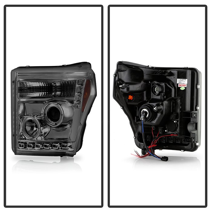 Ford F-250/F-350/F450 Super Duty 11-16 Projector Headlights – LED Halo – DRL – Smoke – High H1