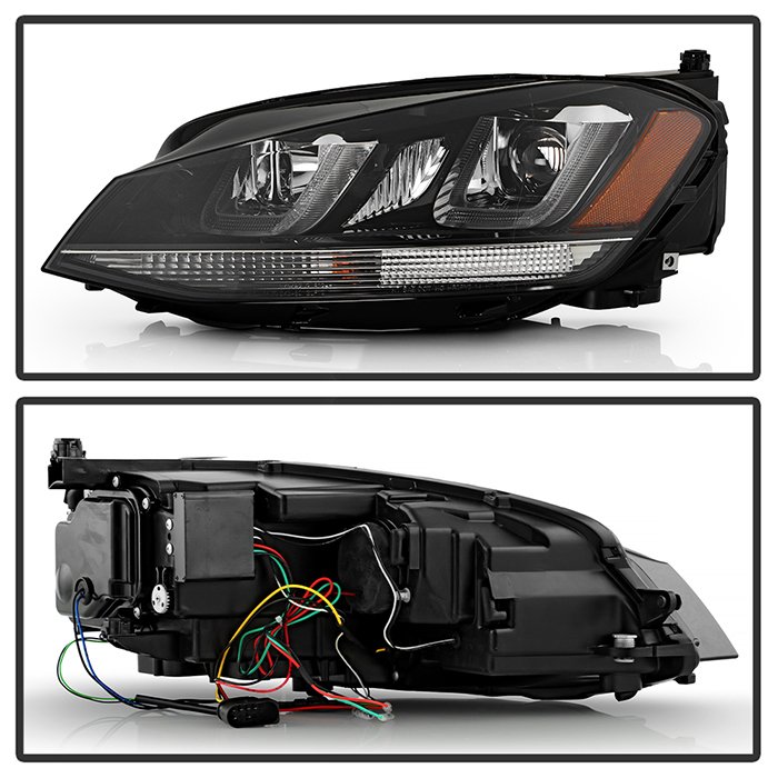 Volkswagen Golf VII 14-19 (Halogen model only) Projector Headlights – DRL LED – Black Stripe