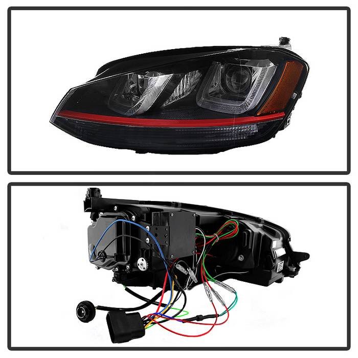 Volkswagen Golf VII 14-19 (Halogen model only) Projector Headlights – DRL LED – Red Stripe