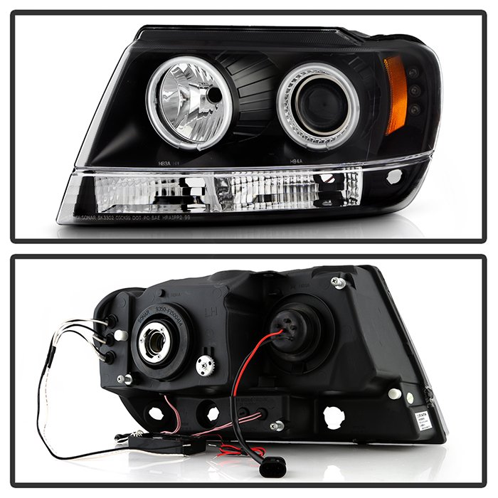 Jeep Grand Cherokee 99-04 Projector Headlights – CCFL Halo – LED ( Replaceable LEDs ) – Black