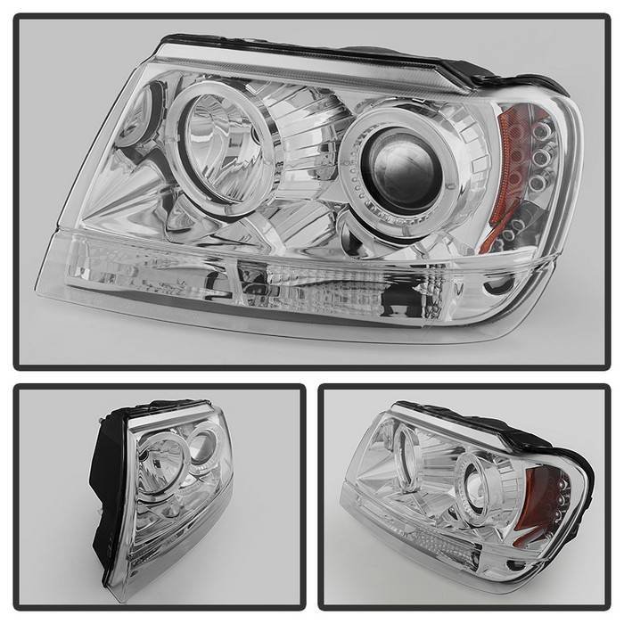 Jeep Grand Cherokee 99-04 Projector Headlights – LED Halo – LED ( Replaceable LEDs ) – Chrome