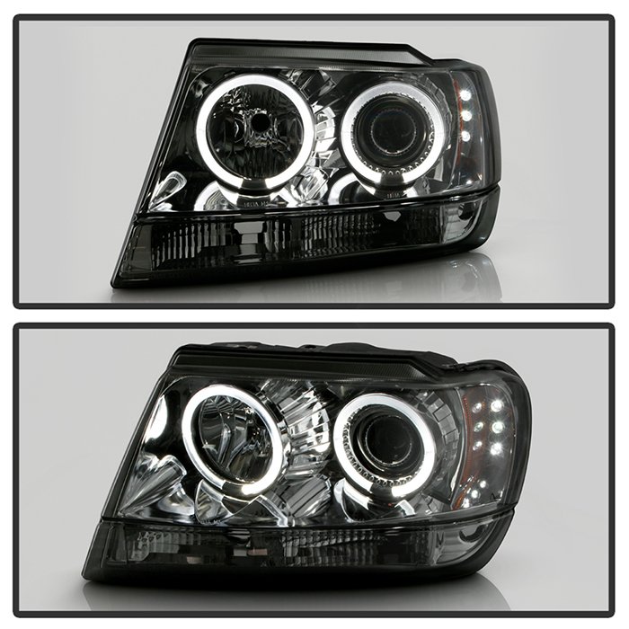 Jeep Grand Cherokee 99-04 Projector Headlights – LED Halo – LED ( Replaceable LEDs ) – Smoke