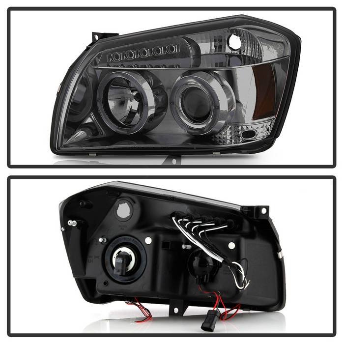 Dodge Magnum 05-07 Projector Headlights – LED Halo – LED ( Replaceable LEDs ) – Smoke – High H1