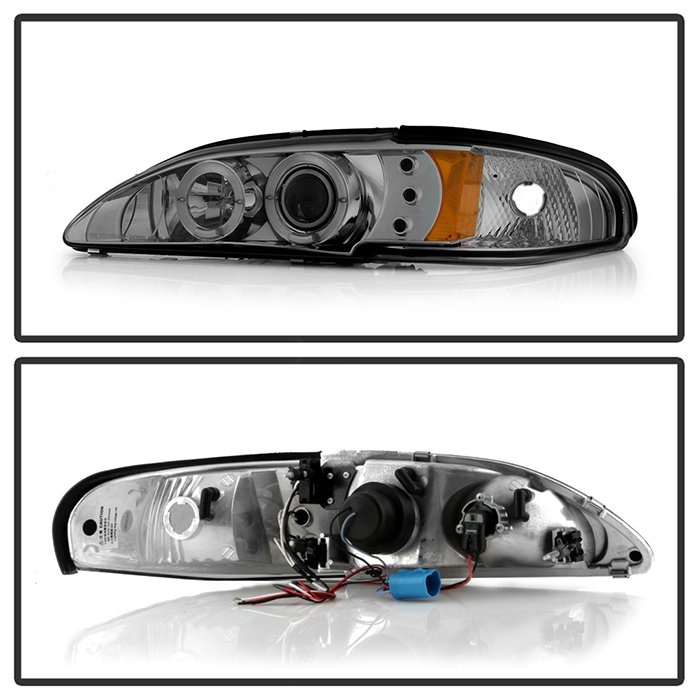 Ford Mustang 94-98 1PC Projector Headlights – LED Halo – Amber Reflector – LED