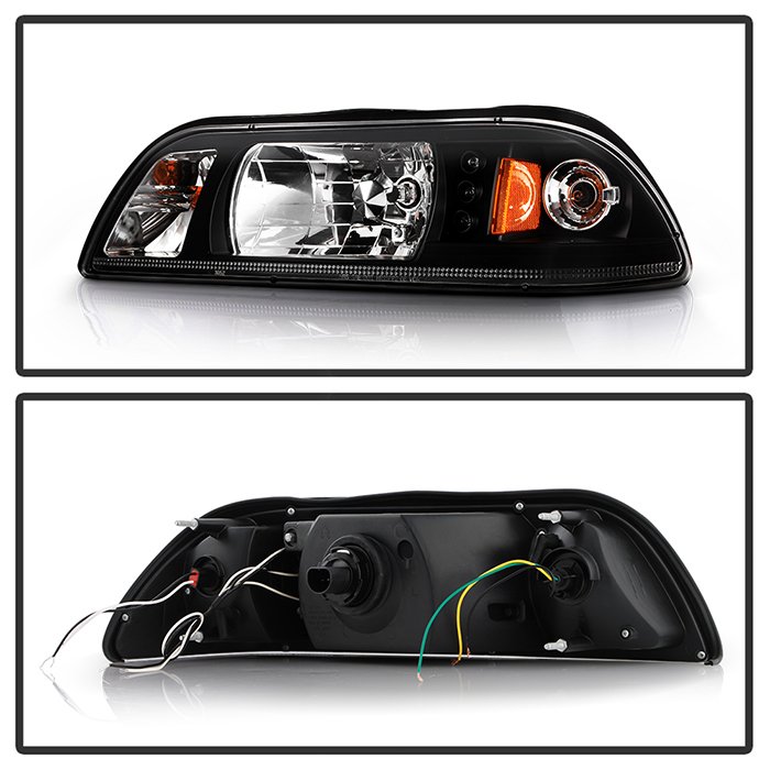 Ford Mustang 87-93 1PC LED ( Replaceable LEDs ) Crystal Headlights – Black