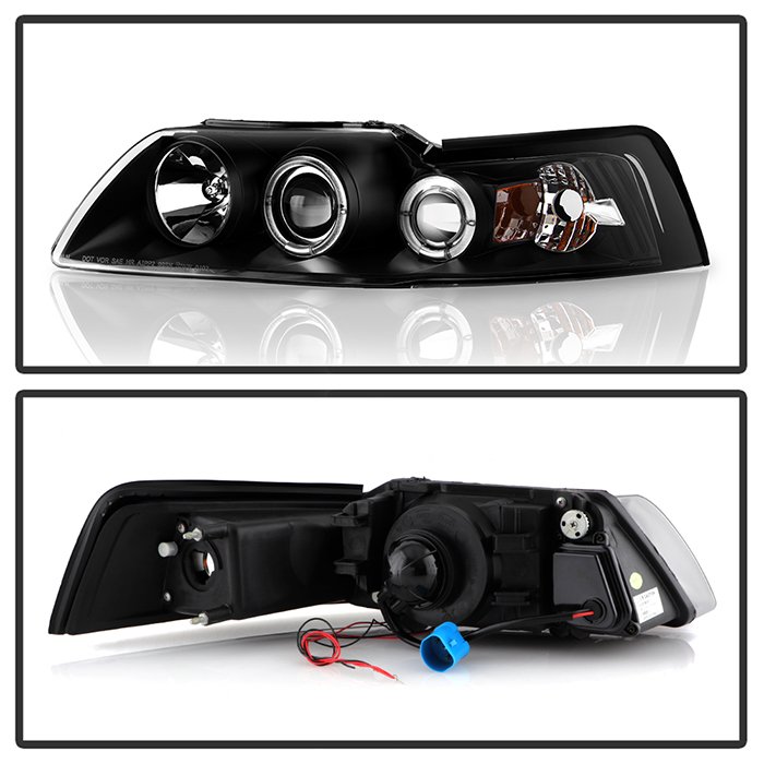 Ford Mustang 99-04 Projector Headlights – LED Halo – Black – High H1
