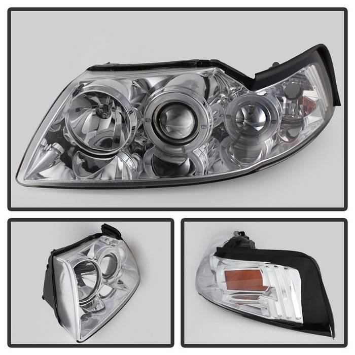Ford Mustang 99-04 Projector Headlights – LED Halo – Chrome – High H1