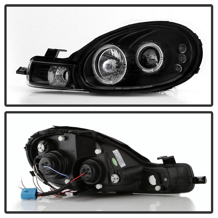 Dodge Neon 00-02 Projector Headlights – LED Halo – LED ( Replaceable LEDs ) – Black – High H1