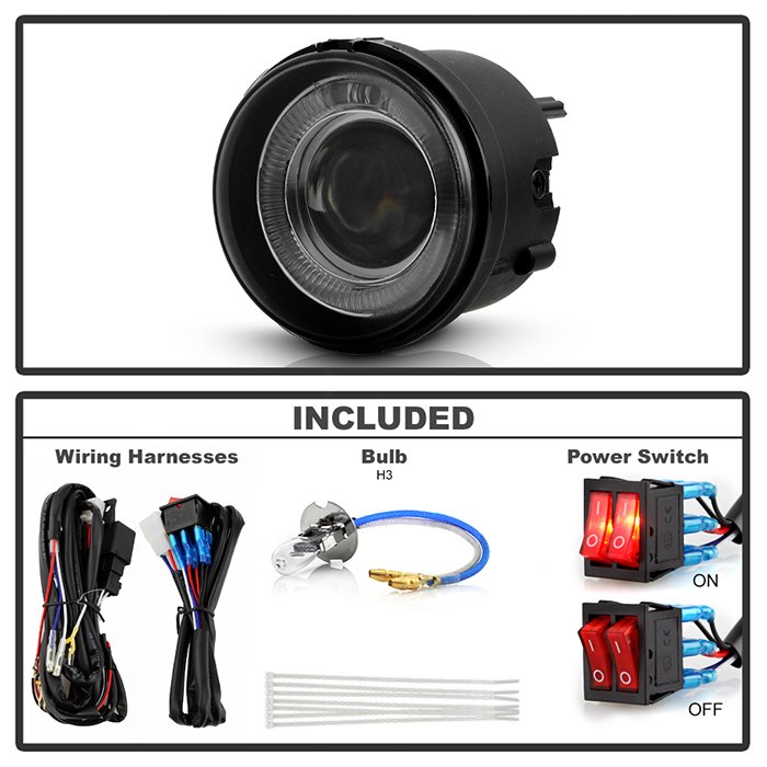 Dodge Charger 06-10 / Caliber 07-12 / Caravan 05-07 / Nitro 07-11 / Avenger 08-10 / Chrysler Pacifica 04-08 /Sebring Sedan 07-10 / Sebring Conv. 08-10 / Jeep Patriot 07-09 / Compass 07-10 Halo Projector Fog Lights (Does not fit SRT-4) w/Switch – Smoke