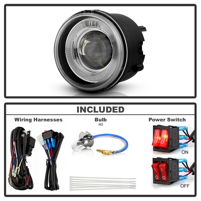 Dodge Charger 06-10 / Caliber 07-12 / Caravan 05-07 / Nitro 07-11 / Avenger 08-10 / Chrysler Pacifica 04-08 /Sebring Sedan 07-10 / Sebring Conv. 08-10 / Jeep Patriot 07-09 / Compass 07-10 Halo Projector Fog Lights (Does not fit SRT-4) w/Switch – Clear