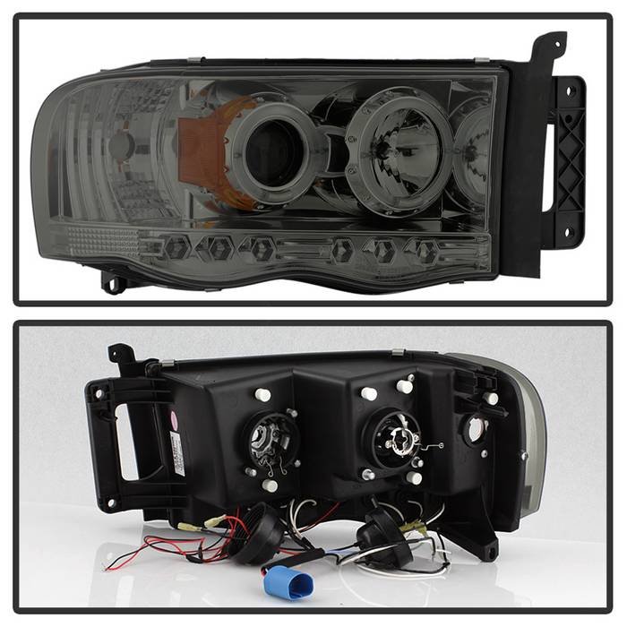 Dodge Ram 1500 02-05 / Ram 2500/3500 03-05 Projector Headlights – LED Halo – LED ( Replaceable LEDs ) – Smoke – High H1
