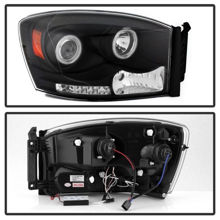 Dodge Ram 1500 06-08 / Ram 2500/3500 06-09 Projector Headlights – CCFL Halo – LED ( Replaceable LEDs ) – Black – High H1
