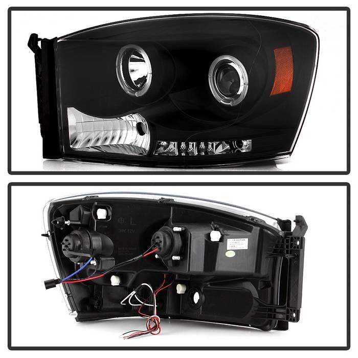 Dodge Ram 1500 06-08 / Ram 2500/3500 06-09 Projector Headlights – LED Halo – LED ( Replaceable LEDs ) – Black – High H1