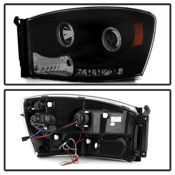 Dodge Ram 1500 06-08 / Ram 2500/3500 06-09 Projector Headlights – LED Halo – LED ( Replaceable LEDs ) – Black Smoke – High H1