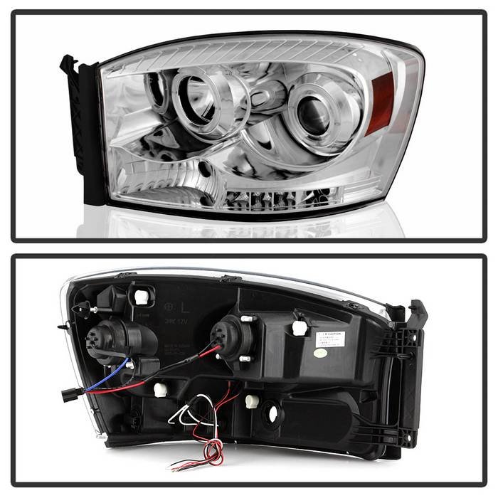 Dodge Ram 1500 06-08 / Ram 2500/3500 06-09 Projector Headlights – LED Halo – LED ( Replaceable LEDs ) – Chrome – High H1