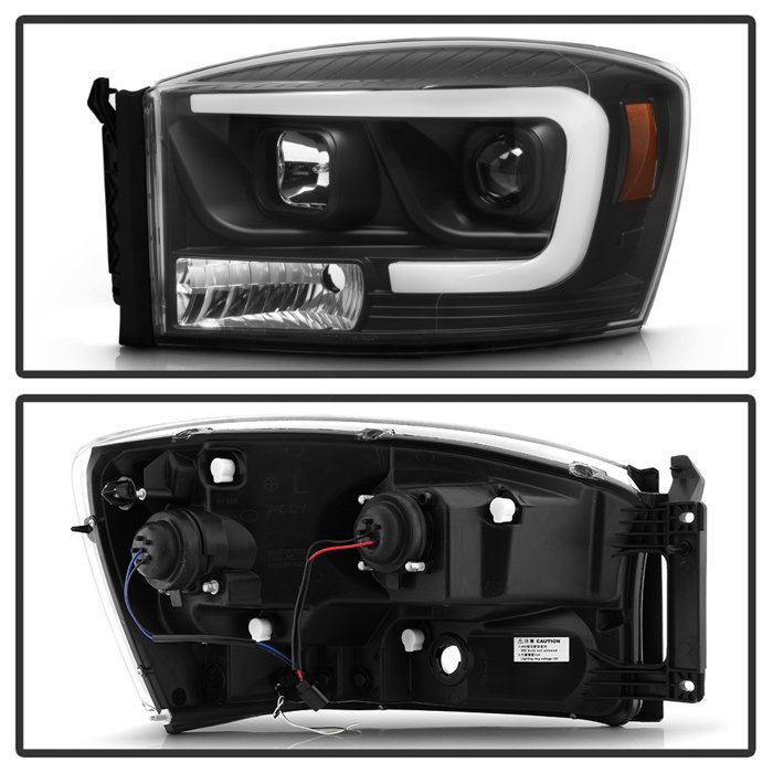 Dodge Ram 1500 06-08 / Ram 2500/3500 06-09 Version 2 Projector Headlights – Light Bar DRL – Black