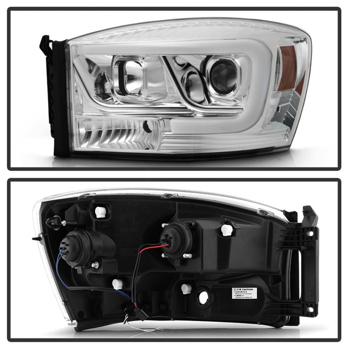 Dodge Ram 1500 06-08 / Ram 2500/3500 06-09 Version 2 Projector Headlights – Light Bar DRL – Chrome
