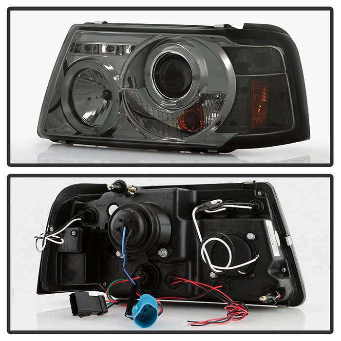 Ford Ranger 01-11 1PC Projector Headlights – LED Halo – LED ( Replaceable LEDs ) – Smoke – High H1