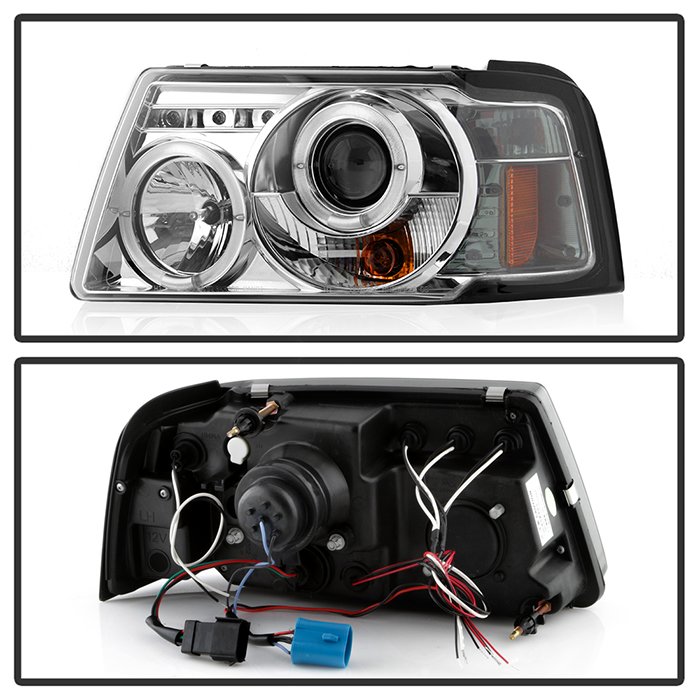 Ford Ranger 01-11 1PC Projector Headlights – LED Halo – LED ( Replaceable LEDs ) – Chrome – High H1